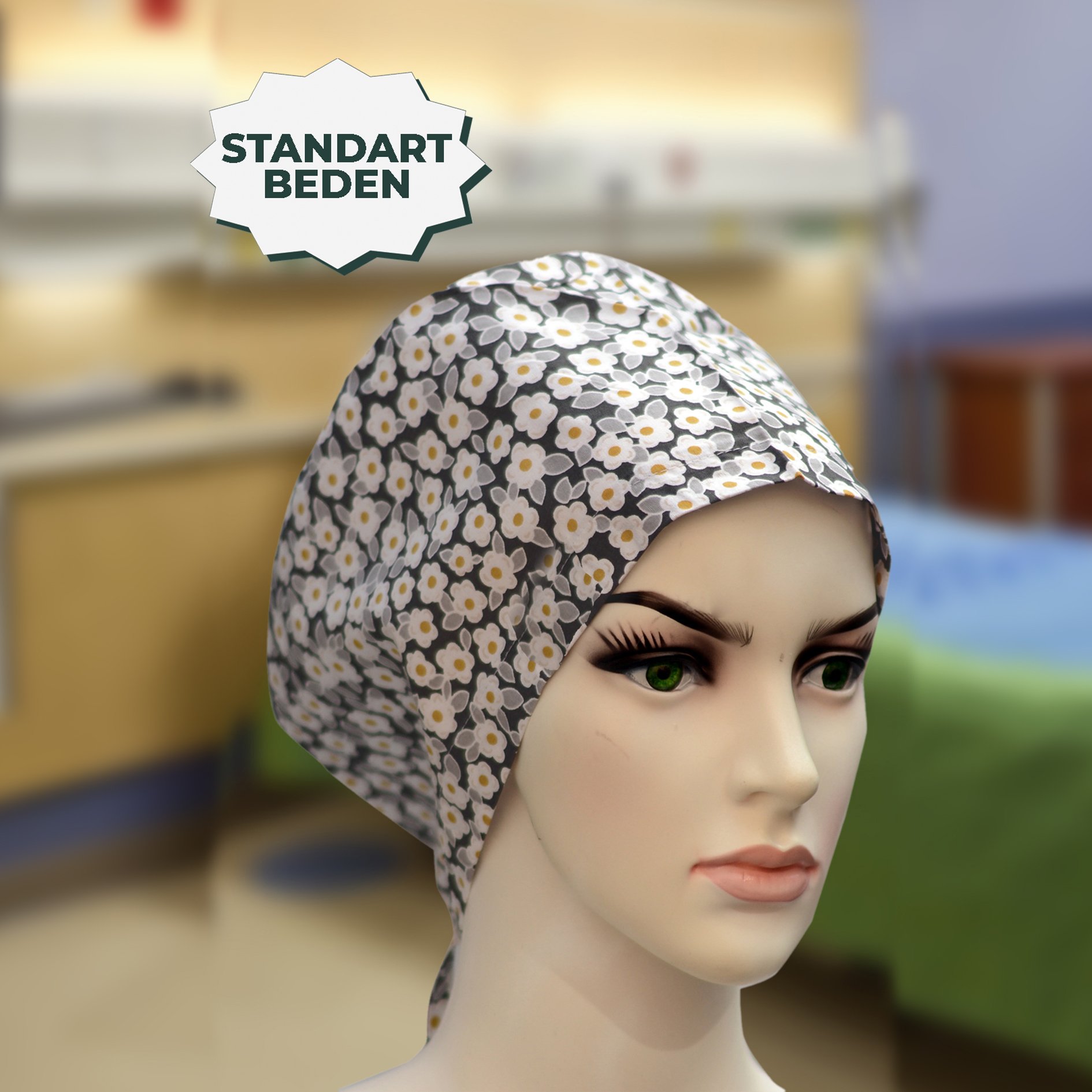 Standart Bone | Arka Gri Çiçekli | Doktor, Hemşire, Aşçı ve Anne Kullanımı