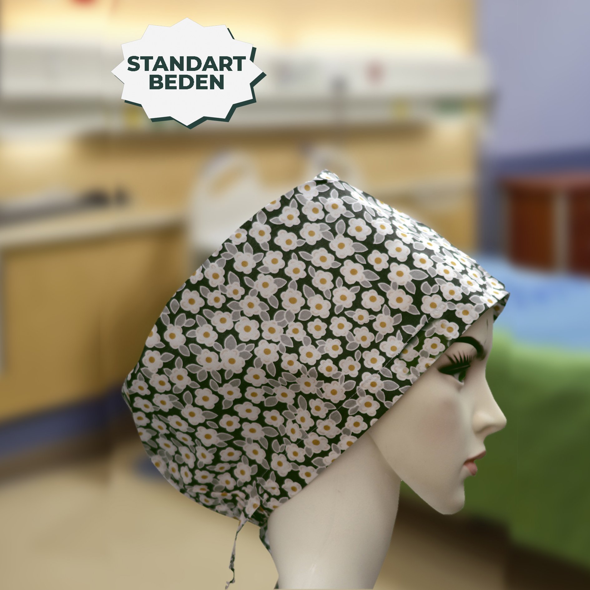 Standart Bone | Arka Gri Çiçekli | Doktor, Hemşire, Aşçı ve Anne Kullanımı