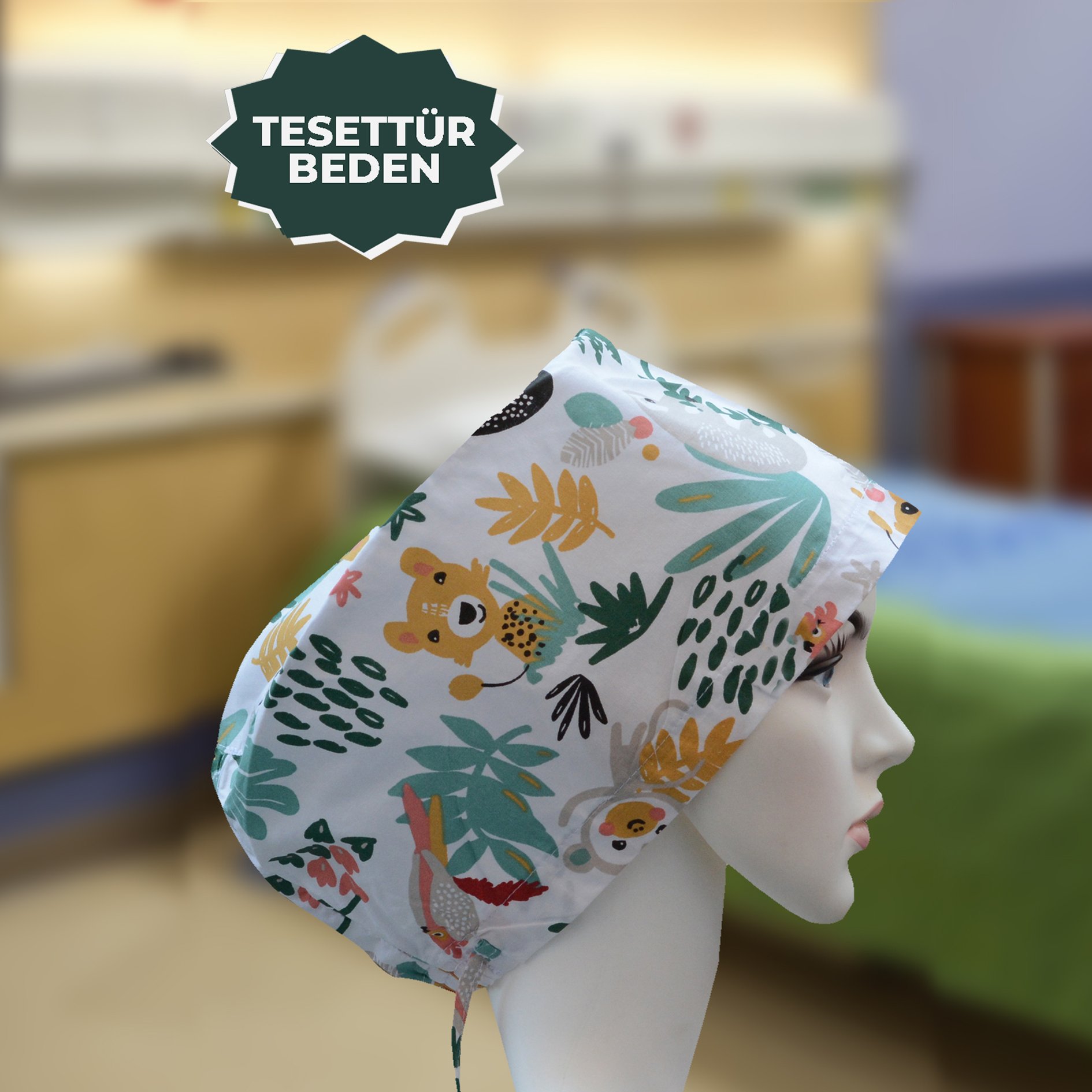 Tesettür Bone | Yeşil Sevimli Ayıcık | Doktor, Hemşire, Aşçı ve Anne Kullanımı