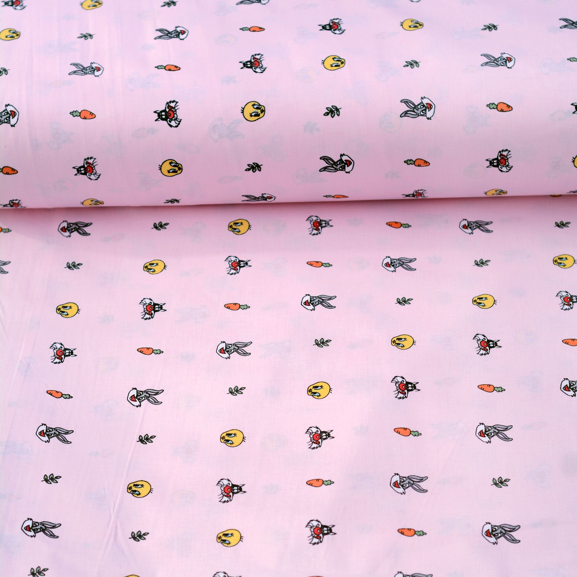 Pembe Çizgi Film Poplin Kumaş