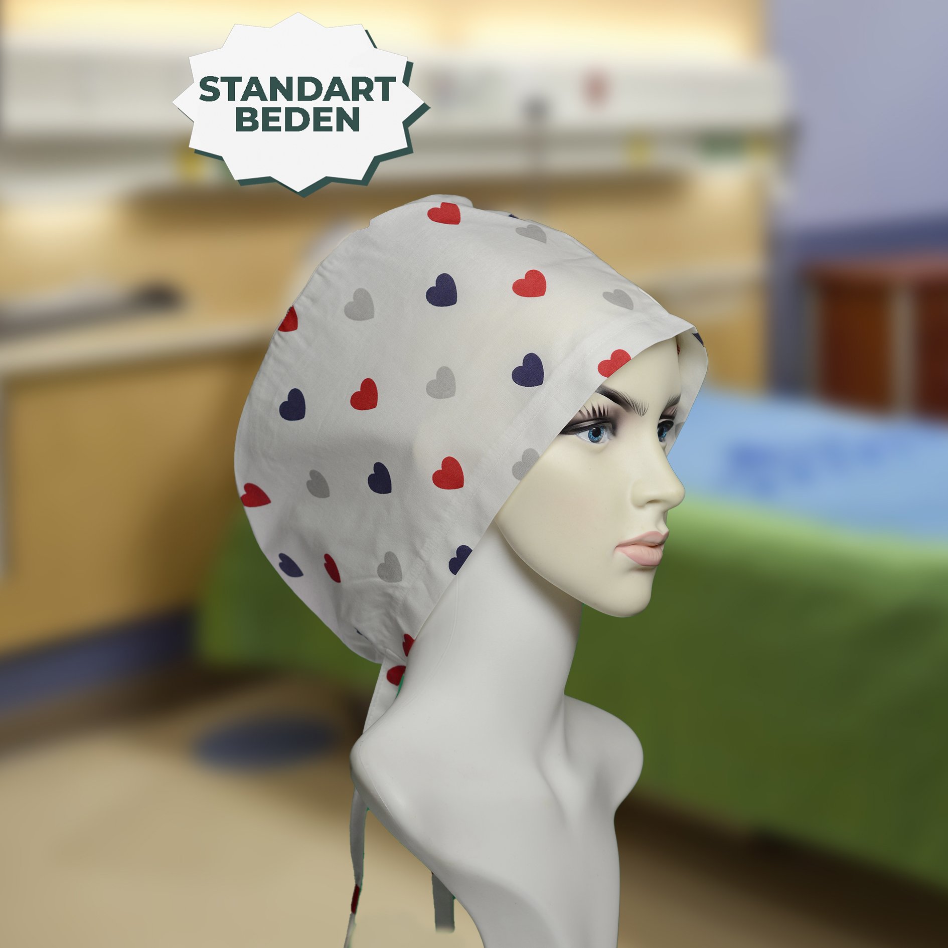 Standart Bone | Mavi Kırmızı Kalp | Doktor, Hemşire, Aşçı ve Anne Kullanımı