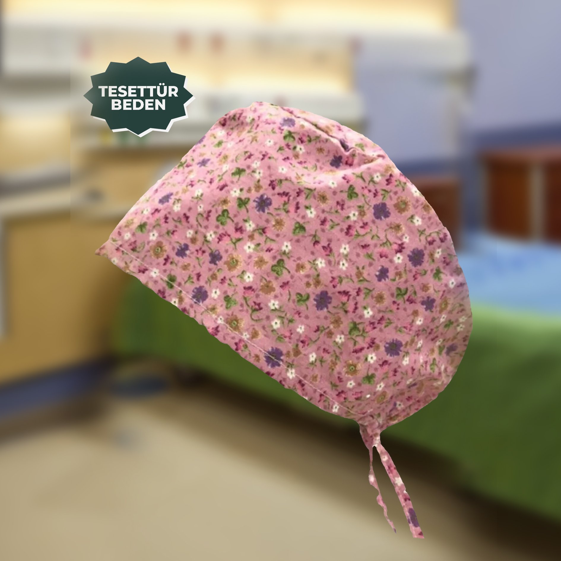 Tesettür Bone | Pembe Mor Çiçek Desen | Doktor, Hemşire, Aşçı ve Anne Kullanımı