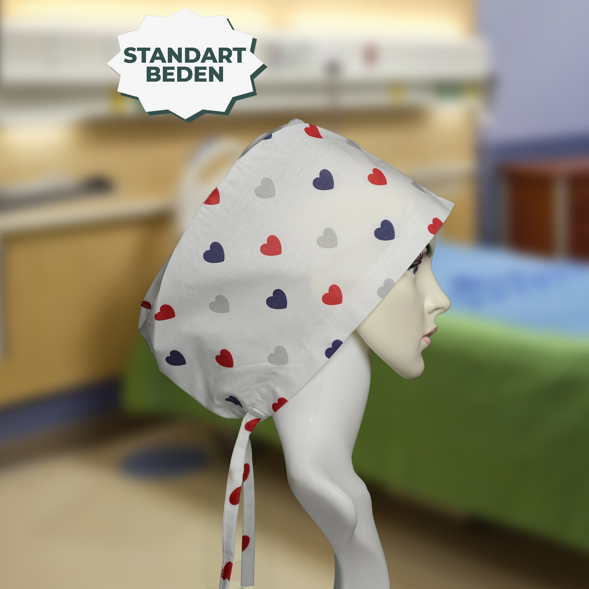 Standart Bone | Mavi Kırmızı Kalp | Doktor, Hemşire, Aşçı ve Anne Kullanımı