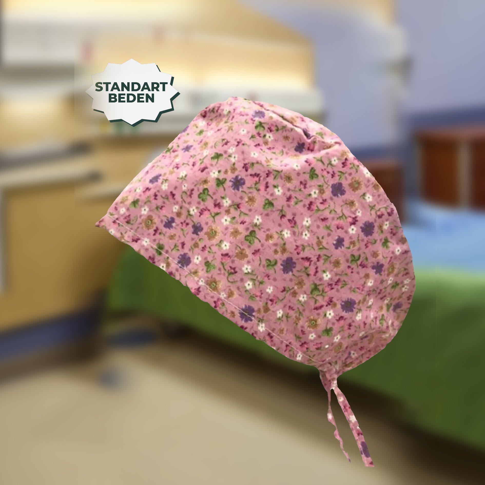 Standart Bone | Pembe Mor Çiçek Desen | Doktor, Hemşire, Aşçı ve Anne Kullanımı