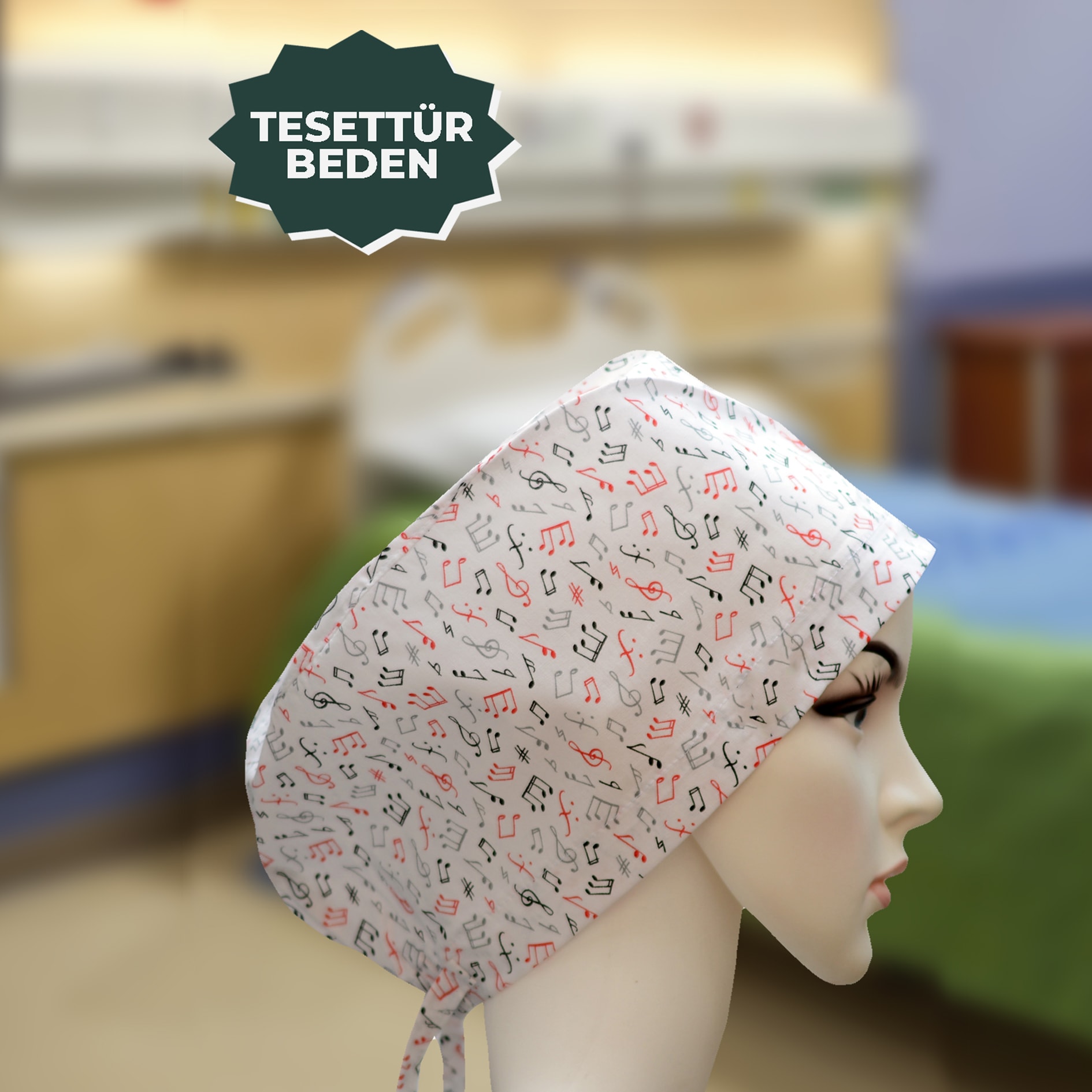 Tesettür Bone | Beyaz Müzikli | Doktor, Hemşire, Aşçı ve Anne Kullanımı