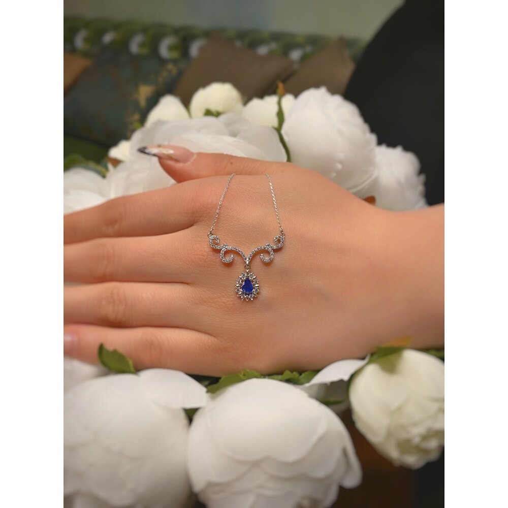 PIRLANTA MONTÜR YAĞMUR TANESİ SAFIR ASALET MÜHRÜ GÜMÜŞ SET