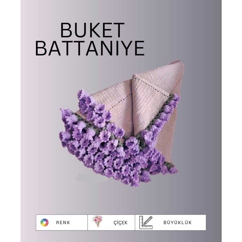 El Yapımı Mor Çiçek Şal , Battaniye (100cm)