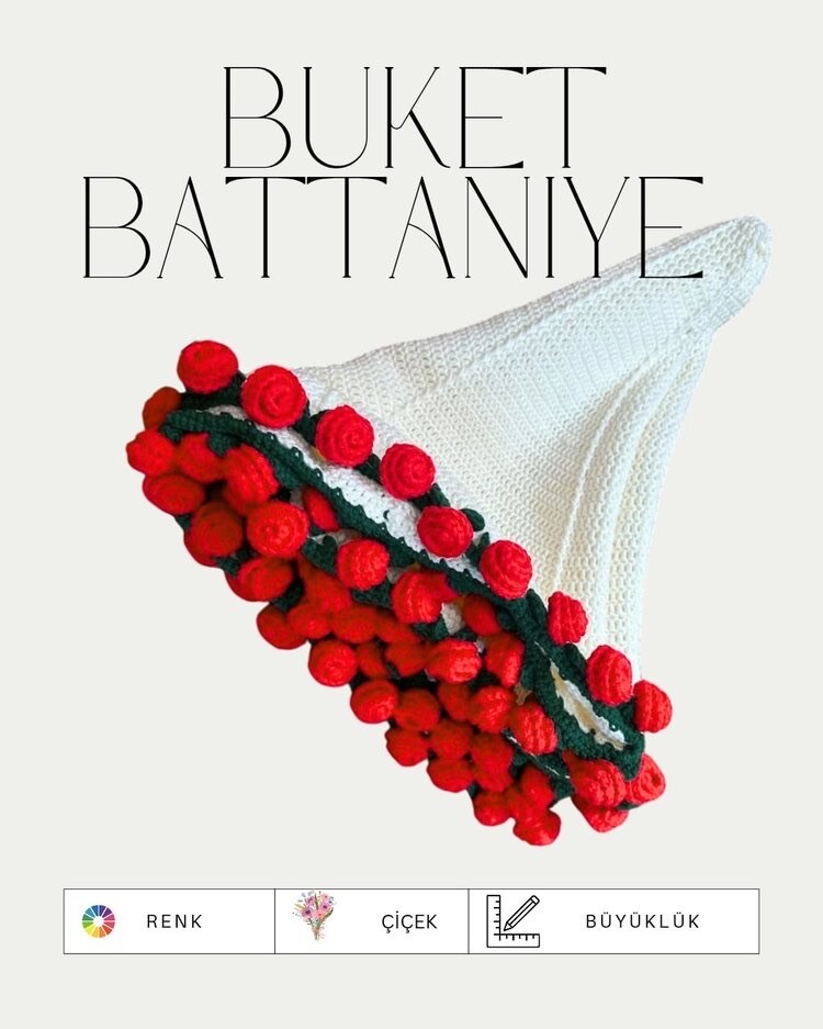 El Yapımı Kırmızı Gül Detaylı Şal ve Battaniye (100cm)