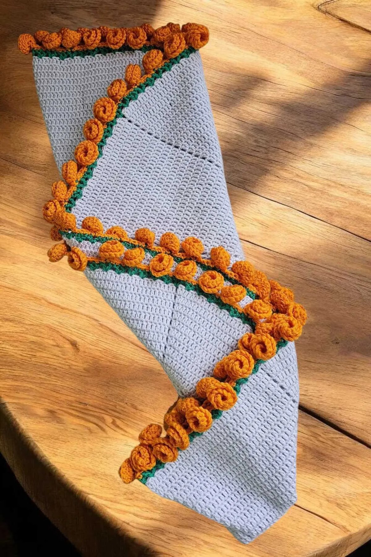 Turuncu Çiçekli Battaniye, Buket Battaniye, Buket Şal, Çiçek Buketi 