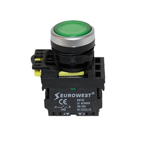 EUROWEST IŞIKLI BUTON YEŞİL LED 220V