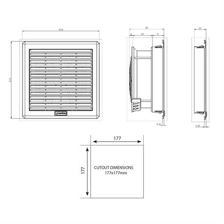 Plastim 260x260mm 240m3/H Ip54 Filtreli Fan - PTF3500