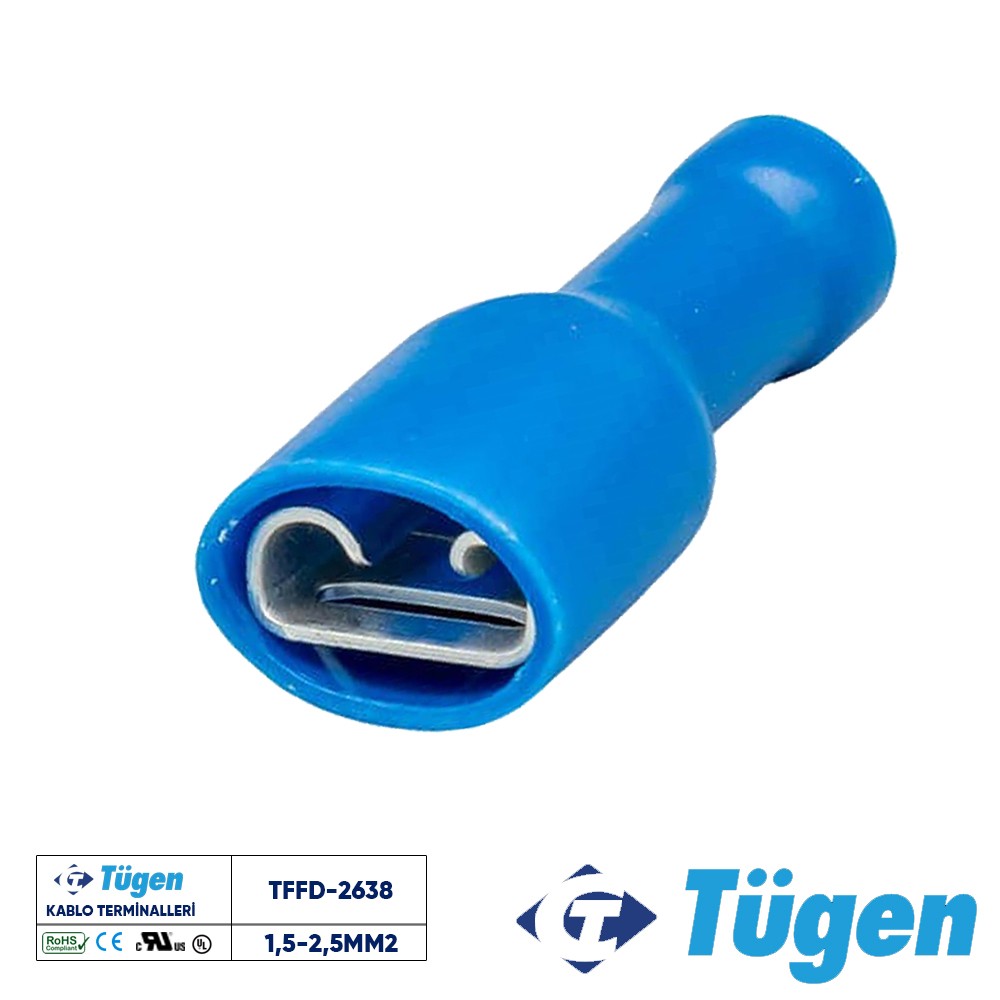 Tügen 1,5-2,5mm2 / 6,4x0,8 Full İzoleli Dişi Kablo Ucu