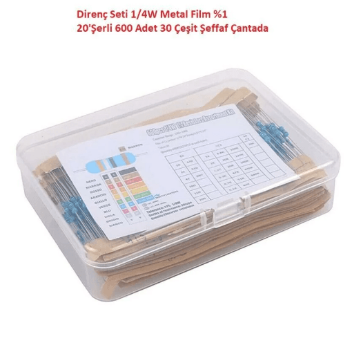 Direnç Seti 1/4W Metal Film %1 20'Şerli 600 Adet 30 Çeşit Şeffaf Çantada