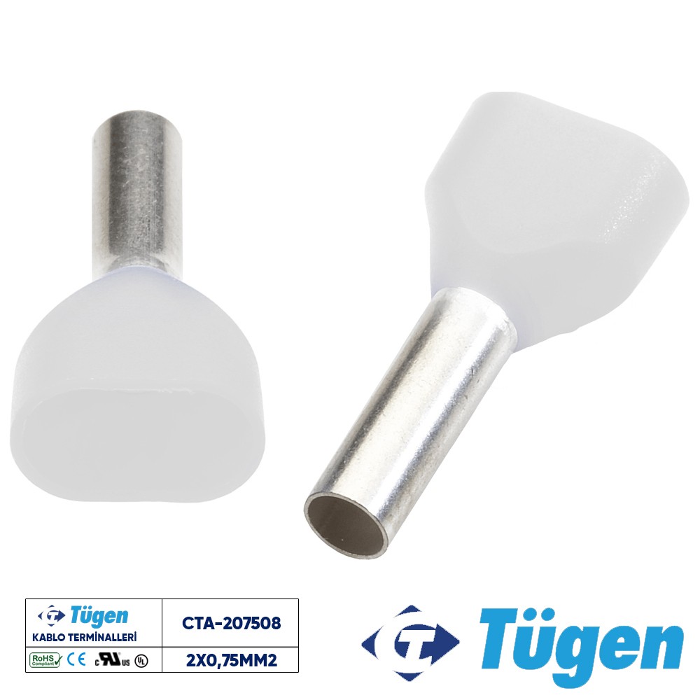 TÜGEN 2X0,75mm2 ÇİFT GİRİŞLİ İZOLELİ YÜKSÜK BEYAZ