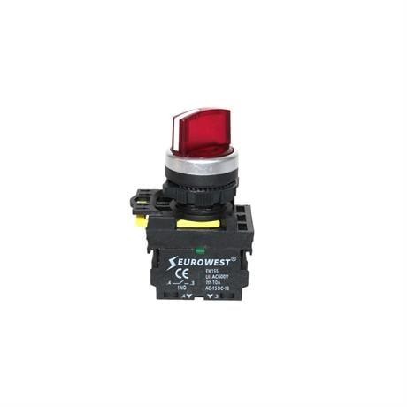 EUROWEST IŞIKLI KALICI MANDAL BUTON 0-1 KIRMIZI LED 220V