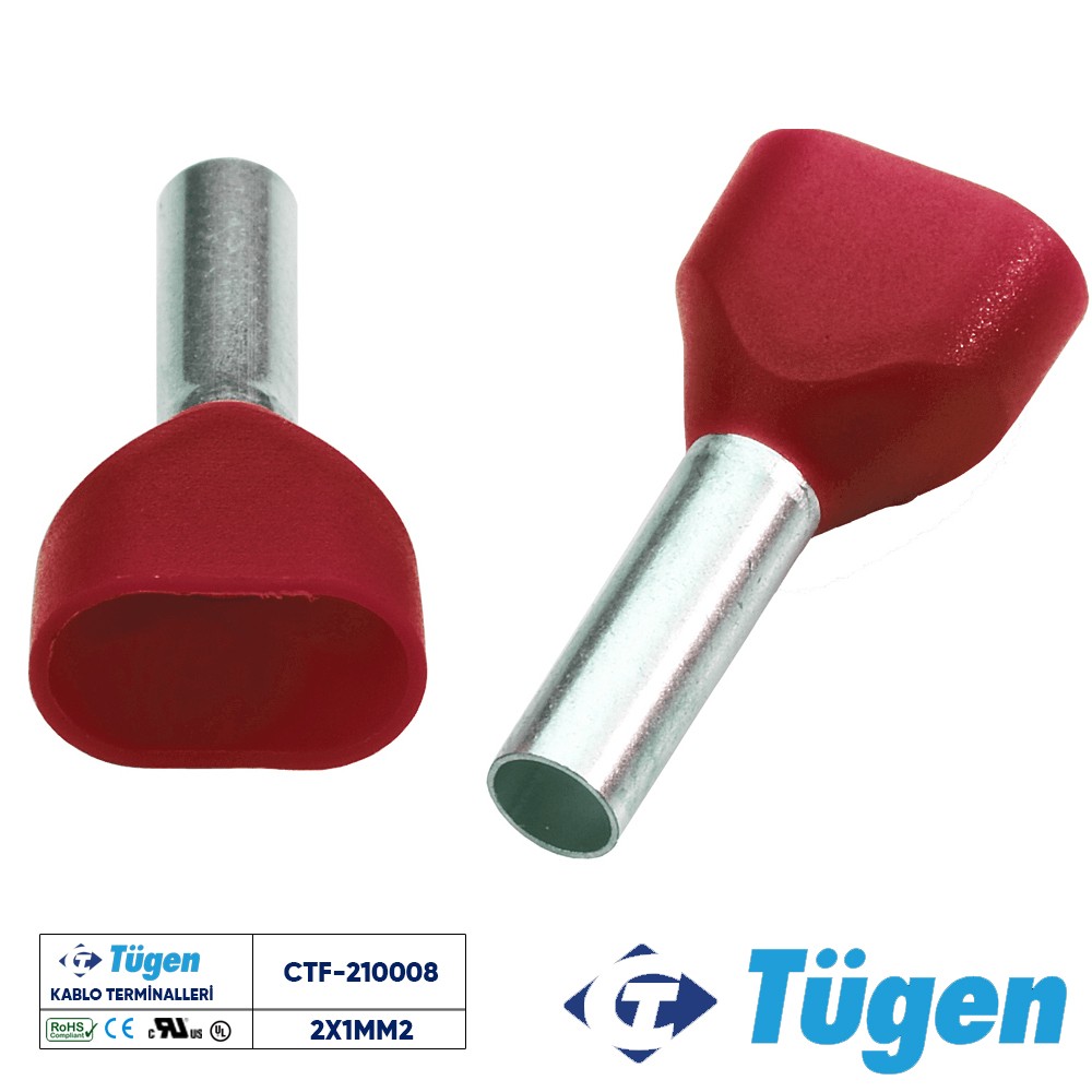 TÜGEN 2X1,00mm2 ÇİFT GİRİŞLİ İZOLELİ YÜKSÜK KIRMIZI