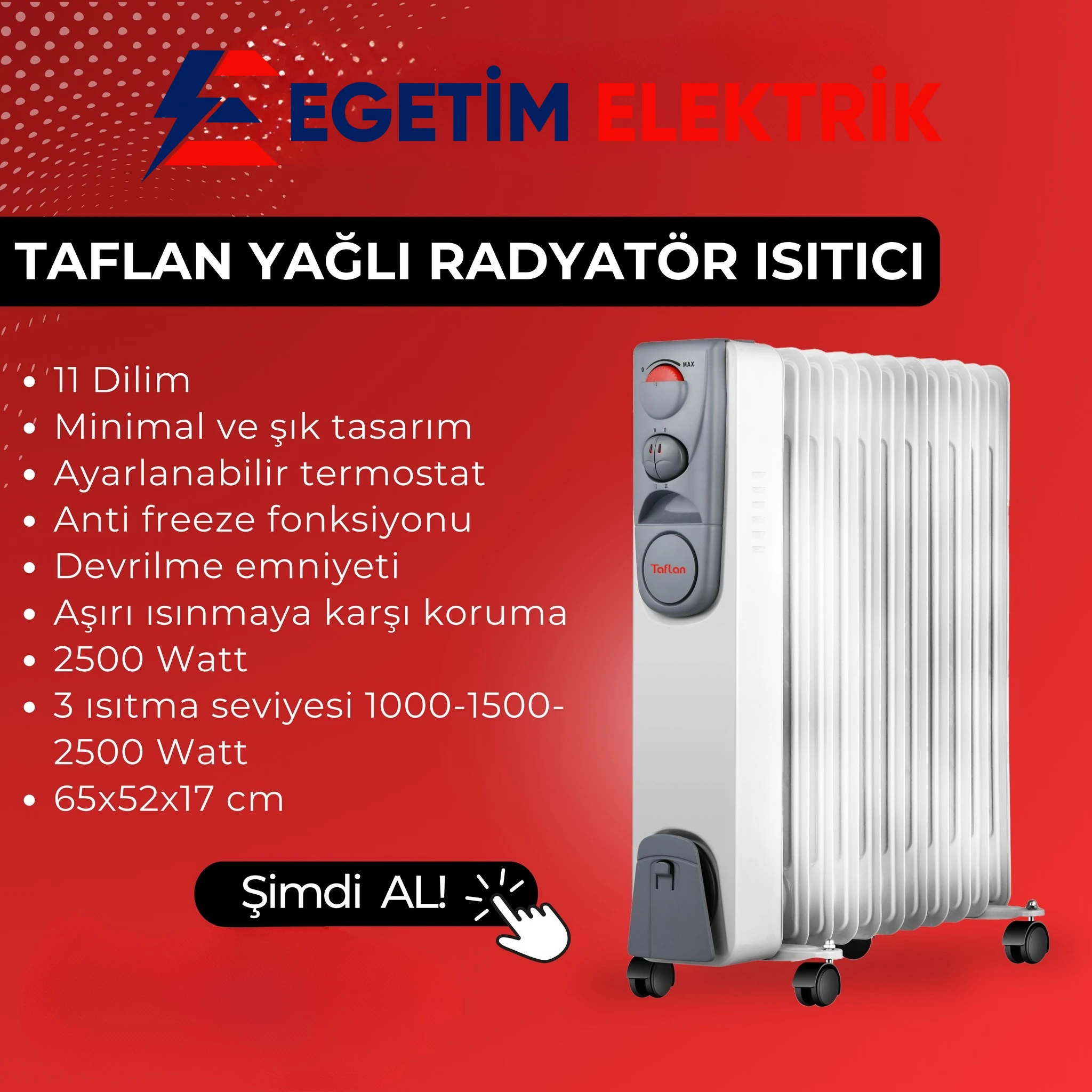 Taflan 11 Dilim 2500W Termostatlı Yağlı Radyatör
