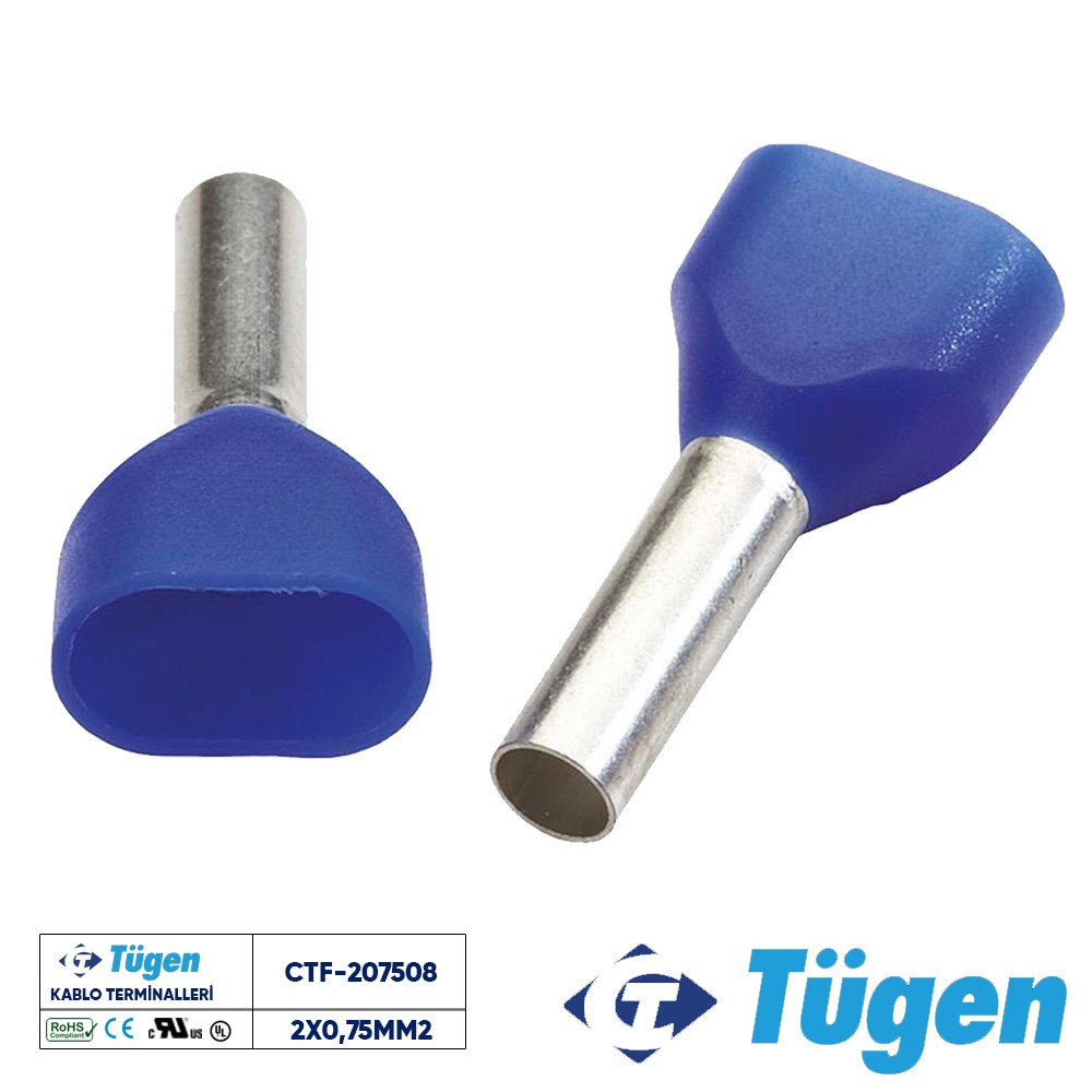 TÜGEN 2X0,75mm2 ÇİFT GİRİŞLİ İZOLELİ YÜKSÜK MAVİ