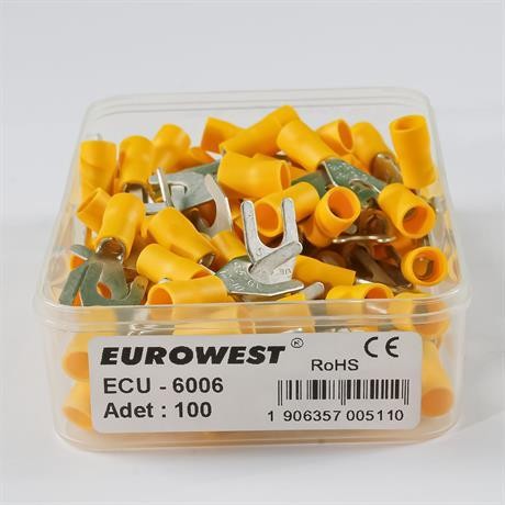 Eurowest 4,00-6,00mm M6 Çatal Tip İzoleli Kablo Ucu