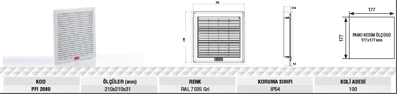 Plastim PFI2000 210x210x31mm IP54 Pano Havalandırma Filtresi 2025