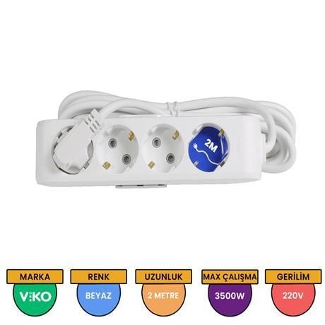 VİKO MULTİ-LET 4 LÜ PRİZ TOPRAKLI KABLOLU Ç.K. 2 MT