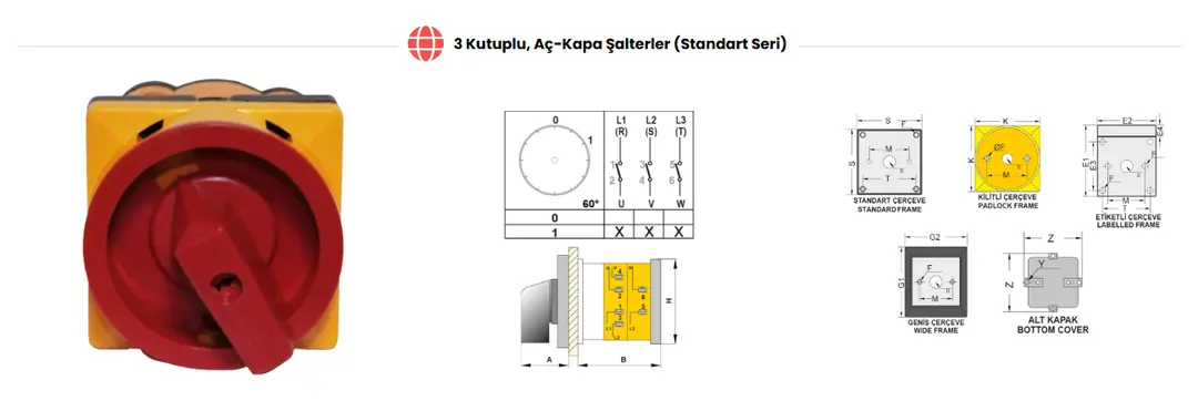 Opaş 3x16A 0-1 Kilitli Trifaze Aç Kapa Paket Şalter 2025