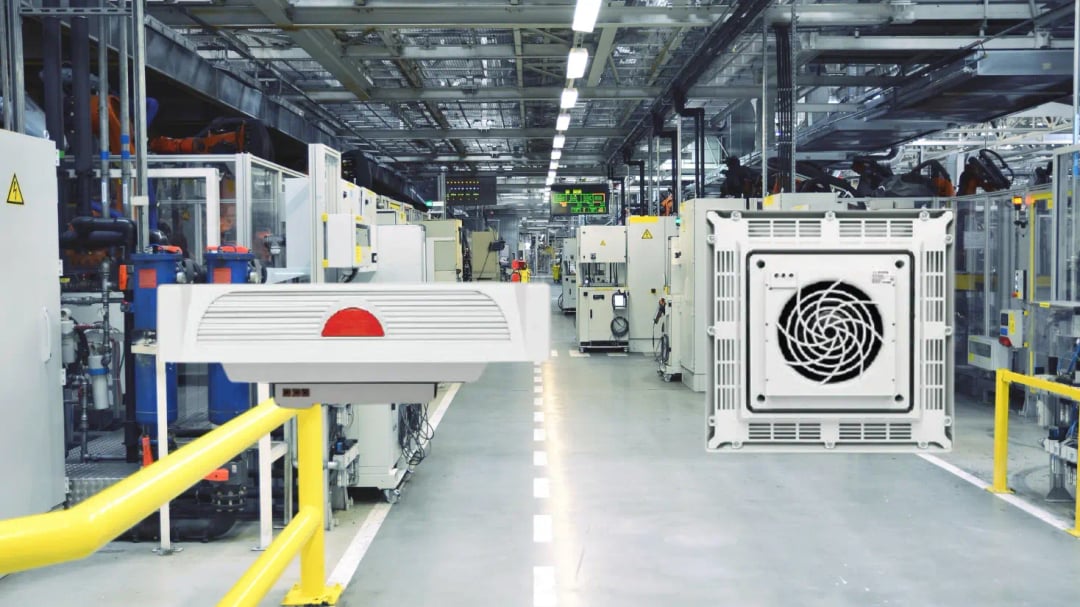 Plastim tepe fanı pano montajı – IP54 koruma, 230V, 100-950 m³/h hava akışı