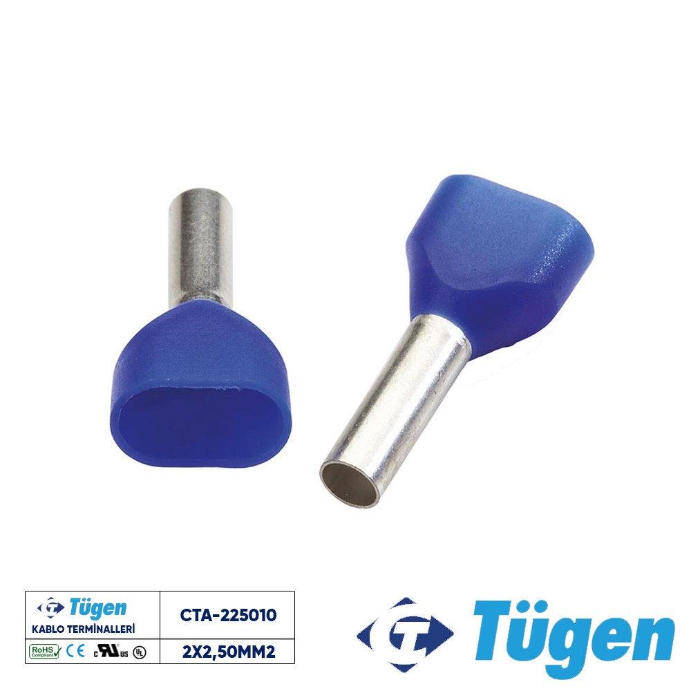 TÜGEN 2X2,50mm2 ÇİFT GİRİŞLİ İZOLELİ YÜKSüK MAVİ