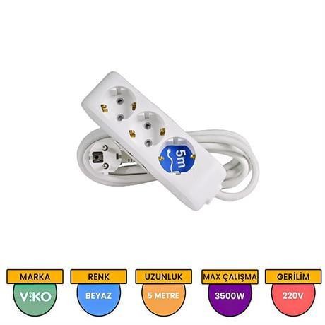 VİKO MULTİ-LET 3 LÜ PRİZ TOPRAKLI KABLOLU Ç.K. 5 MT