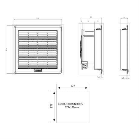 Plastim 210x210mm 175m3/H Ip54 Filtreli Fan - PTF3000