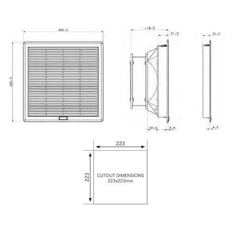 Plastim 260x260mm 650m3/H Ip54 Filtreli Fan - PTF4500