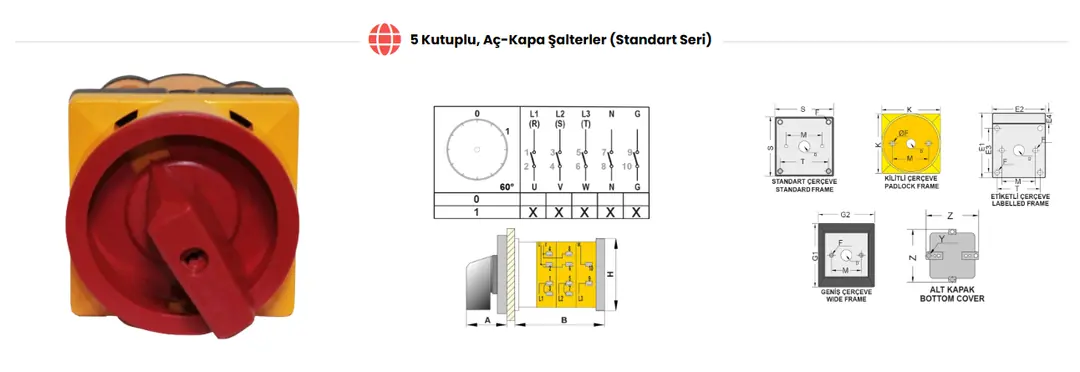 Opaş 5x32A 0-1 Kilitli Trifaze Aç Kapa Paket Şalter 2025