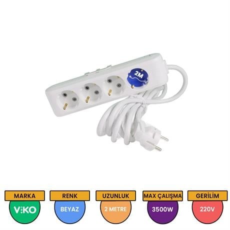 VİKO MULTİ-LET 4 LÜ PRİZ TOPRAKLI KABLOLU Ç.K. 2 MT