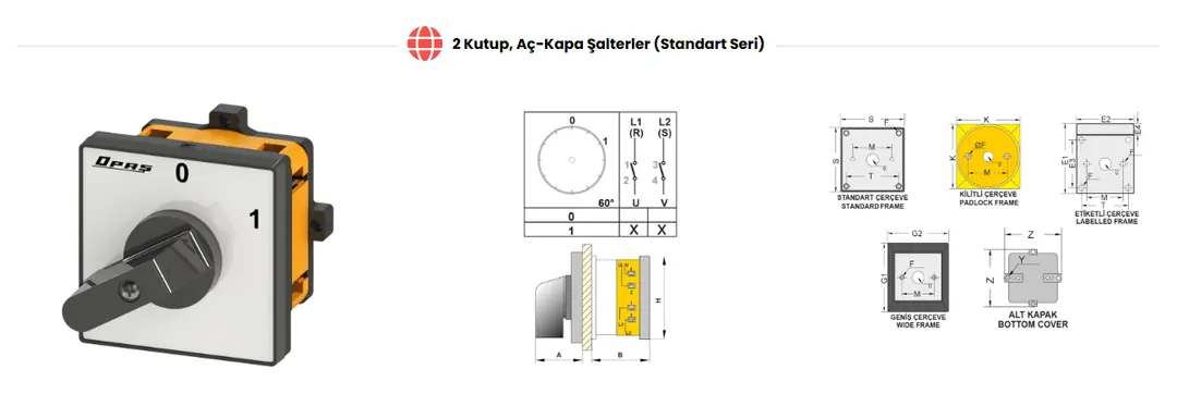 Opaş 2x10A 0-1 Difaze Aç Kapa Paket Şalter 2025