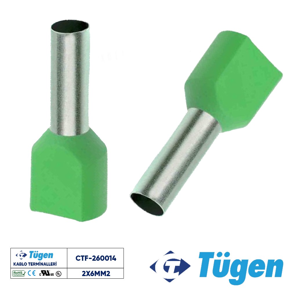 TÜGEN 2X6,00mm2 ÇİFT GİRİŞLİ İZOLELİ YÜKSÜK YEŞİL