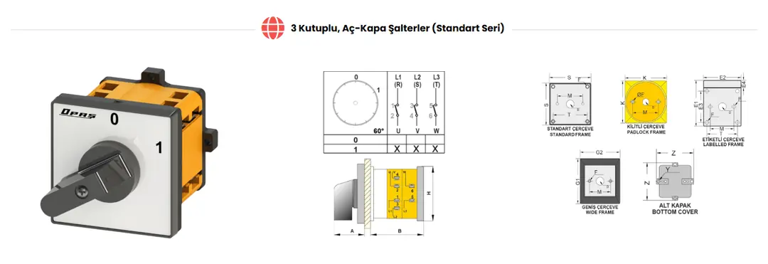 Opaş 3x32A 0-1 Trifaze Aç Kapa Paket Şalter 2025