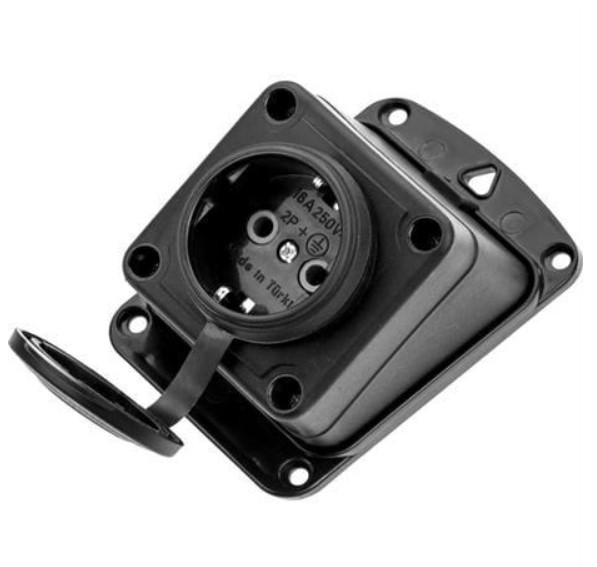 BYES 1/16A 220V KAUÇUK EĞİK TEKLİ DUVAR PRİZİ IP44