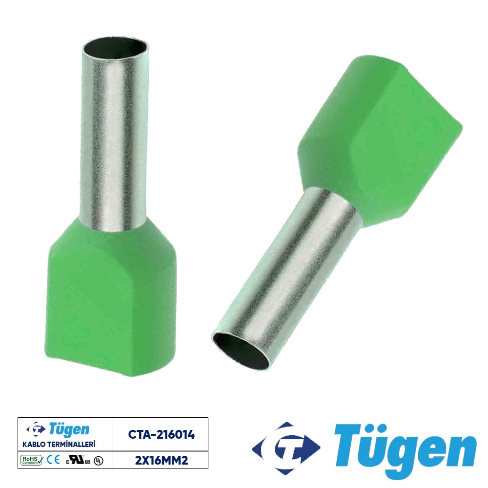 TÜGEN 2X16,00mm2 ÇİFT GİRİŞLİ İZOLELİ YÜKSÜK YEŞİL