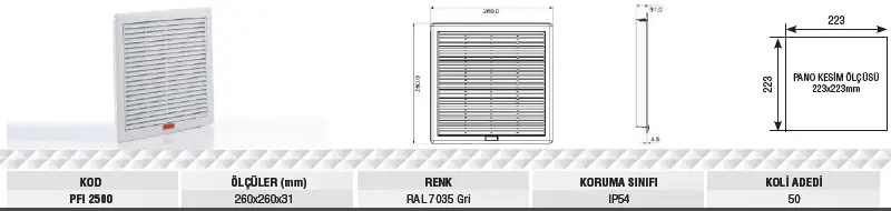 Plastim PFI2500 260x260x31mm IP54 Pano Havalandırma Filtresi 2025