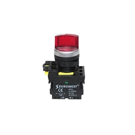 EUROWEST IŞIKLI KALICI MANDAL BUTON 1-0-2 KIRMIZI LED 220V