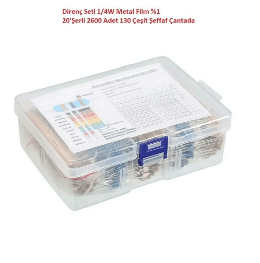 Direnç Seti 1/4W Metal Film %1 20'Şerli 2600 Adet 130 Çeşit Şeffaf Çantada