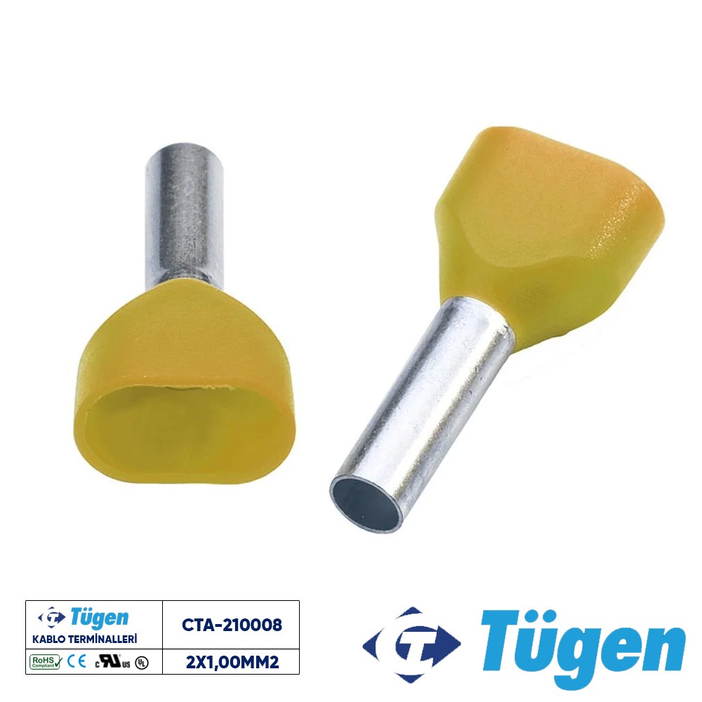 Tügen 2x1,00mm2 Çift Girişli İzoleli Yüksük Sarı