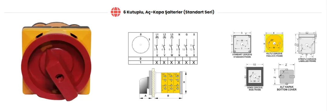 Opaş 6x32A 0-1 Kilitli Trifaze Aç Kapa Paket Şalter 2025