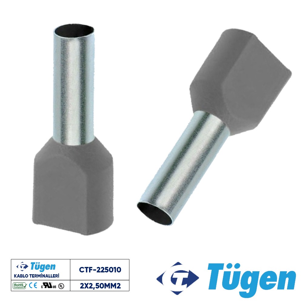 TÜGEN 2X2,50mm2 ÇİFT GİRİŞLİ İZOLELİ YÜKSÜK GRİ