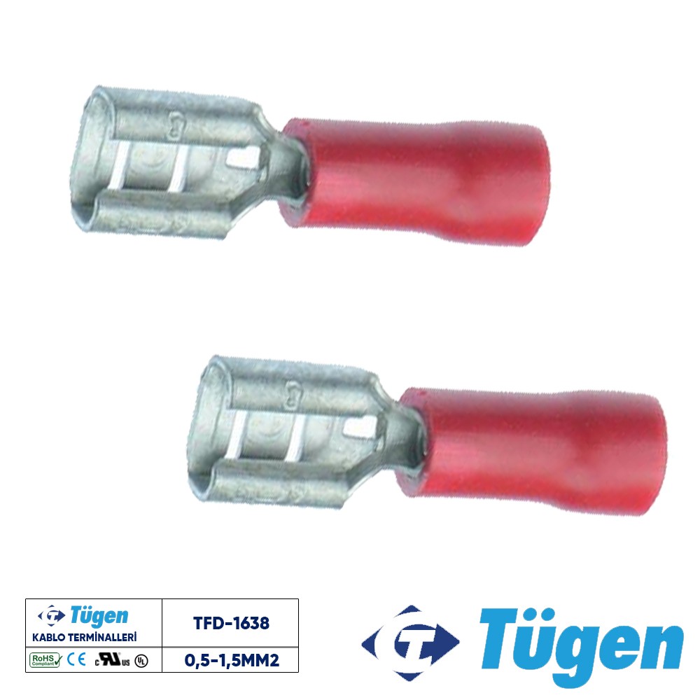 Tügen 0,5-1,5mm2 / 6,4x0,8 Yarım İzoleli Dişi Kablo Ucu