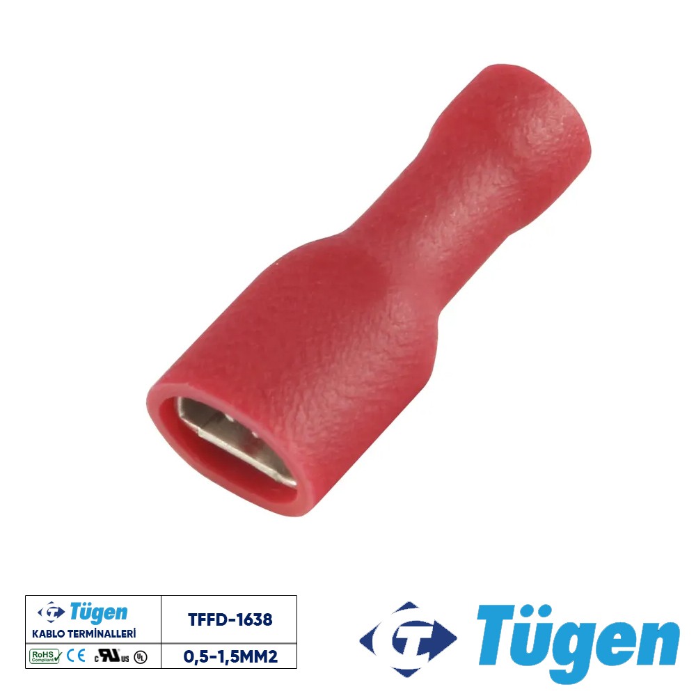 Tügen 0,5-1,5mm2 / 6,4x0,8 Full İzoleli Dişi Kablo Ucu