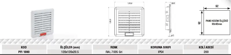 Plastim PFI1000 120x120x20,5mm IP54 Pano Havalandırma Filtresi 2025