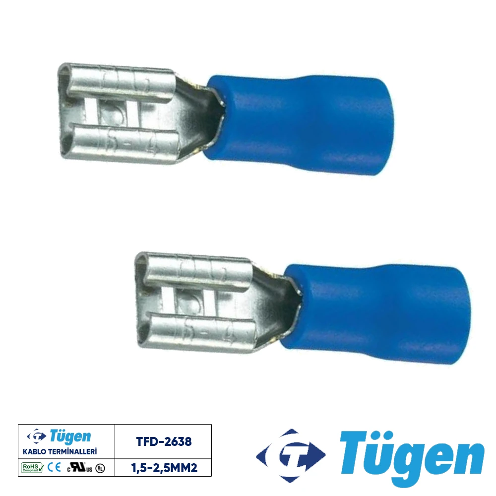 Tügen 1,5-2,5mm2 / 6,4x0,8 Yarım İzoleli Dişi Kablo Ucu