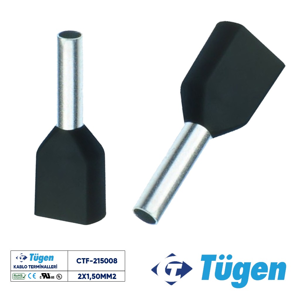 TÜGEN 2X1,50mm2 ÇİFT GİRİŞLİ İZOLELİ YÜKSÜK SİYAH