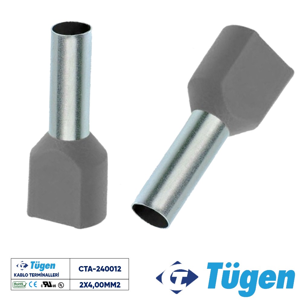 TÜGEN 2X4,00mm2 ÇİFT GİRİŞLİ İZOLELİ YÜKSÜK GRİ